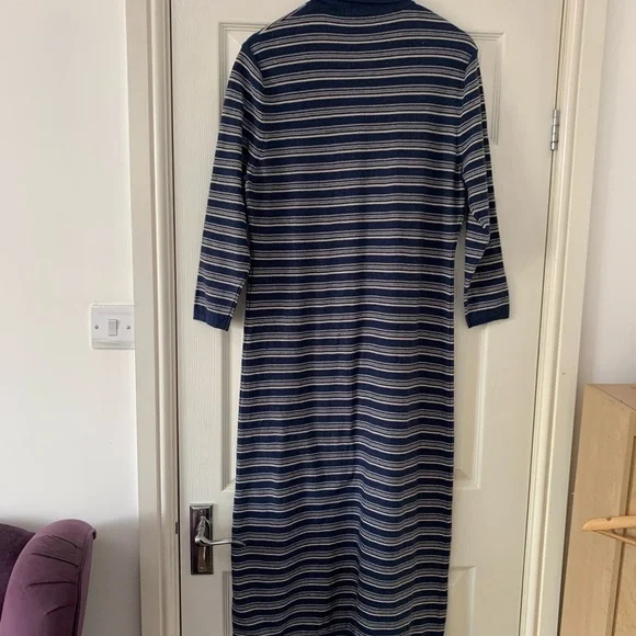 Wrap London Size 14 Dress Long Jumper Knitted Stripe Navy Maxi Nautical - Picture 3 of 8